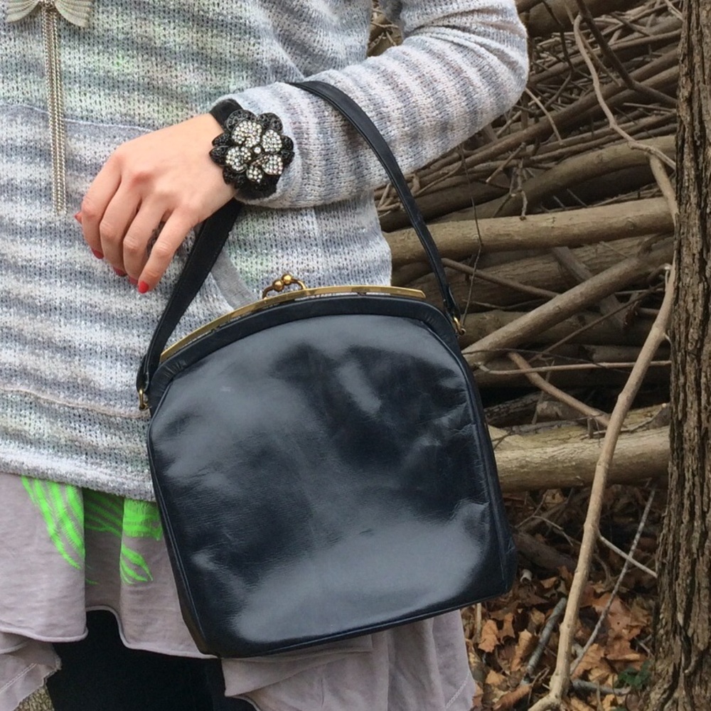 Vintage mid century bag navy blue